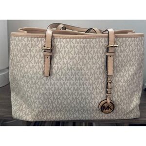 Michael Kors Jet Set Travel Large Logo Tote – Vanilla Triple Compartment